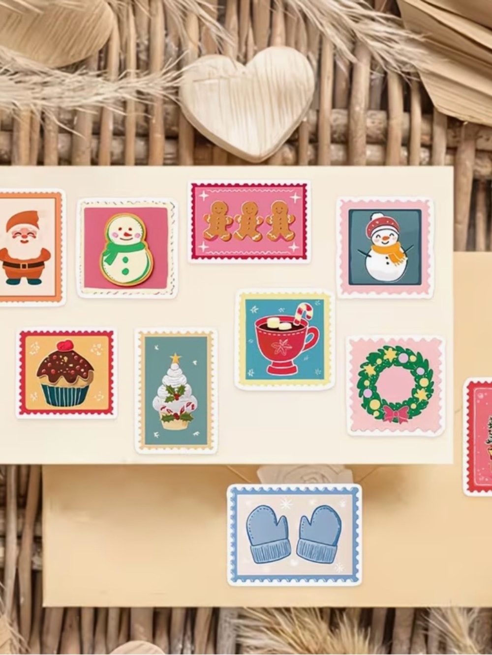 50 Christmas Iridescent Stickers Stamp Style Trees Reindeer Gingerbread Snowman - Picture 15 of 16